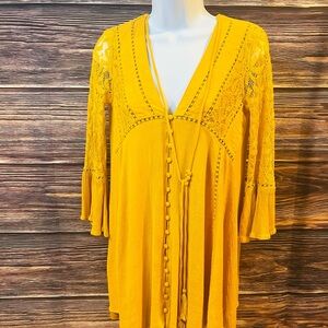 Chelsea & Violet Mustard Yellow Boho laced sleeve long top